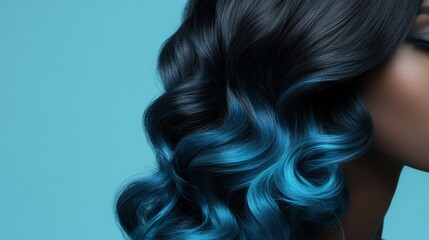 Naklejka premium Smoky Charcoal to Icy Blue Ombre Hair in Studio Lighting