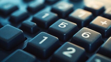Close-up of calculator keypad.  Dark, numbered keys