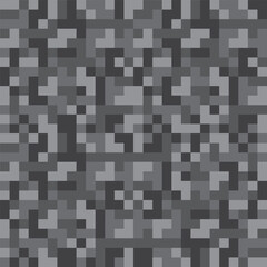 Pixel camouflage pattern. Grayscale block texture. Vector seamless background. Modern mosaic style.