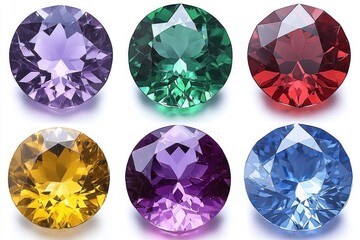 Fototapeta premium Gems Collection Beautiful Gemstones Amethyst Diamond Ruby Emerald Aquamarine Topaz