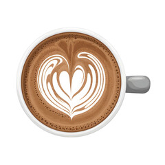 coffee cup with heart-shaped latte art and elegant foam texture representing love warmth and morning vibes without background