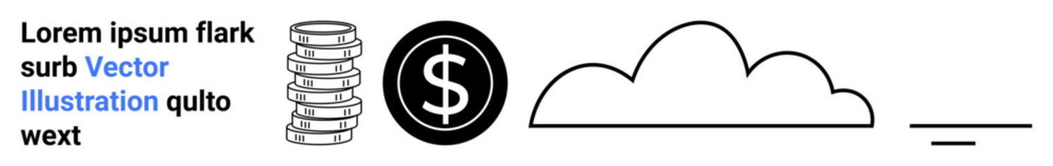 Coin stack, dollar sign, and cloud symbolize financial transactions, cloud computing, data storage, and monetary value. Ideal for fintech, savings, cloud storage finance banking investment simple