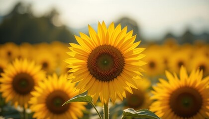Obraz premium The image shows a field of yellow flowers