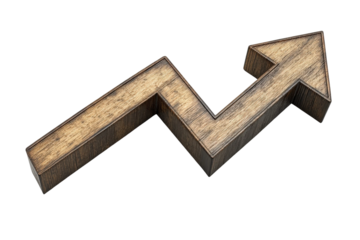 Wooden arrow graphic representing growth and progress, ideal for business, finance, and success themes in presentations and marketing materials.