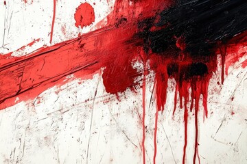Bold Red Brush Strokes Abstract Expressionism Halloween Background with Blood Splatter and Scary Wall Texture