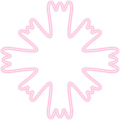 Neon-outlined vector element with an abstract combination of pointed curves and rounded edges, forming a radiant geometric seal.