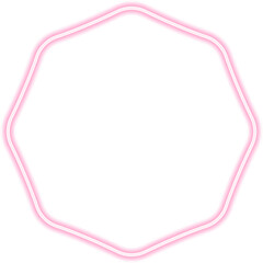Neon-outlined vector element featuring a geometric polygonal shape with a luminous seal-like effect.