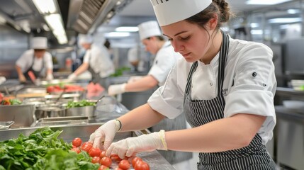 Line cook in high-energy kitchen chaos restaurant action shot culinary environment close-up professional cooking