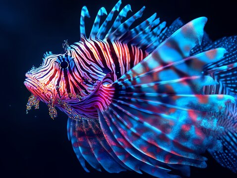 Striking Lionfish Swimming with Vibrant Colors and Intricate Fin Details