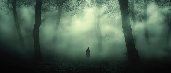 dark fantasy forest silhouette landscape eerie foggy night scene