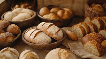 Fototapeta premium Medieval baked goods display ancient egypt culinary art rustic setting close-up historical chaos in gigapixel detail