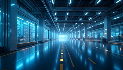 Fototapeta premium Futuristic Minimalist Wallpaper Design: AI-Powered Industrial Processes with Expansive Empty Space for Premium Photo Stock - Illustrating Automated Manufacturing and Data-Driven Optimization