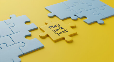 Obraz premium Jigsaw Puzzle Pieces Featuring Play Your Part Message on a Yellow Background