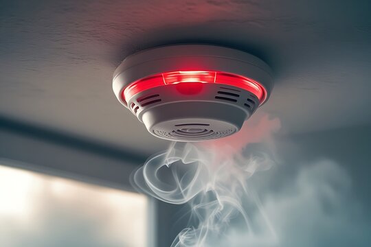 Smoke Alarm Going Off with a Blinking Red Light, Fire Hazard, Emergency Warning, Safety Alert

