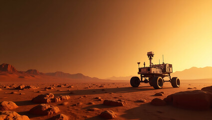 Fototapeta premium Elegant Mars Rover Missions Wallpaper: Advanced Robotic Exploration & Surface Mapping with Negative Space for Next-Gen Scientific Discovery - Photo Stock Concept