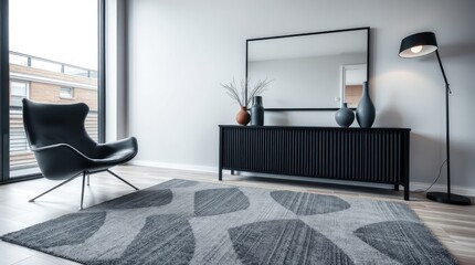 Modern interior living space showcasing furniture and decorative elements