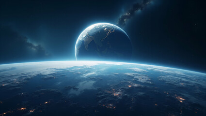 Contemporary Minimalist Wallpaper Design: Interplanetary Economy & Space Exploration Aesthetics with Expansive Empty Space for Futuristic Visual Narratives