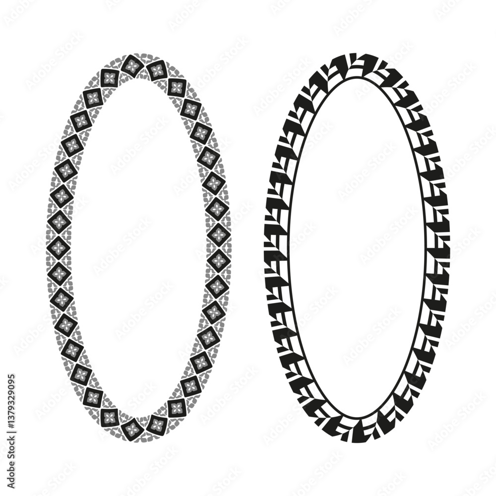 Poster ornate oval frames. decorative border shapes. elegant vector design. intricate pattern style.
