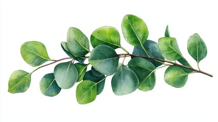 Fototapeta premium Realistic Watercolor Eucalyptus Branch on White