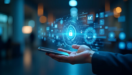 Minimalist Digital Layout for Voice Activated Transactions: Refined Photo Stock Wallpaper with Ample Empty Space and Modern Icons Showcasing Innovative Speech Command Technology in Secure Finance