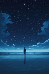 Obraz premium A solitary figure standing and looking up at a starry night