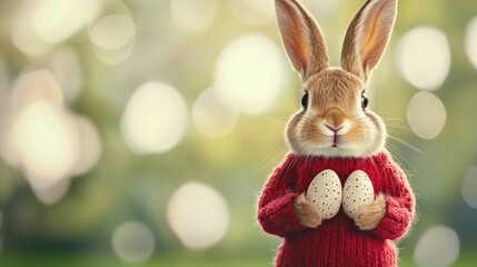 Obraz premium Easter bunny celebrates in nature's background chaos gigapixel quality whimsical environment