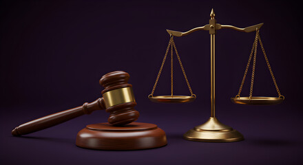 Gavel and Balance Scales Depicting Law and Justice in Deep Brown Tones Under Soft Lighting