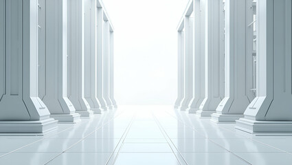 Obraz premium Futuristic 3D Wallpaper: Minimalist AI in Industrial Automation with Intelligent Robotics & Digital Interfaces for High-Performance Manufacturing in Modern Settings