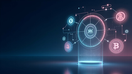 Fototapeta premium Futuristic Minimalist Wallpaper: Tokenized Payments Concept with Expansive Empty Space for Fintech Innovations and Secure Digital Tokens