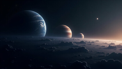Obraz premium Sleek Wallpaper Design: Habitable Zone Planets with Cosmic Visuals, Advanced Exoplanet Studies, and Transformative Research for Life-Supporting Worlds