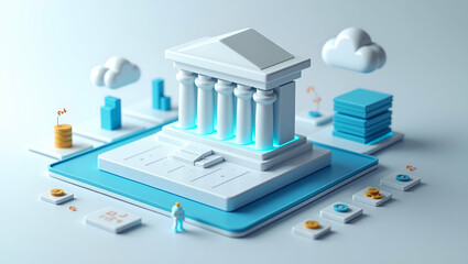 3D Contemporary wallpaper illustrating digital banking platforms with refined interface icons abstract financial symbols and ample white space that conveys secure online finance innovative banking tec