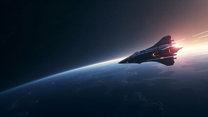 Obraz premium Present a sleek wallpaper design depicting space technology with generous empty space and refined digital aesthetics that represent cutting edge spacecraft engineering innovative orbital systems and t