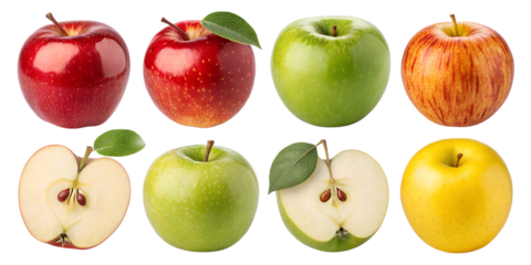 Various apples isolated on transparent background