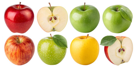 Various apples isolated on transparent background