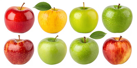 Various apples isolated on transparent background