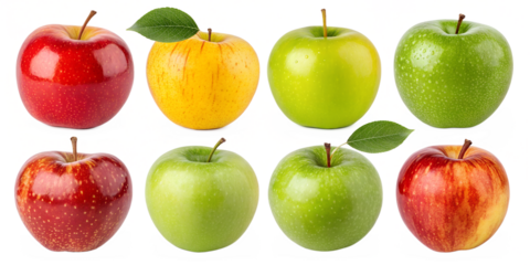 Various apples isolated on transparent background