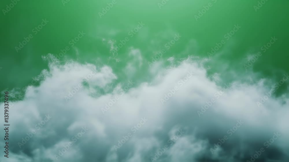 Poster white clouds are slowly drifting against a vibrant green screen backdrop, creating a seamless transi