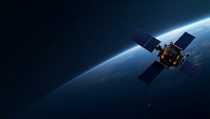 Fototapeta premium Elegant Wallpaper Design Featuring Satellite Constellations: Negative Space & Digital Accents for Advanced Orbital Networks & Global Connectivity in Modern Space Infrastructure