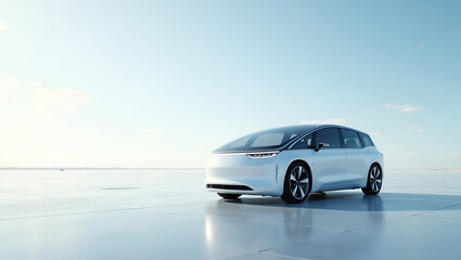 Explore futuristic wallpaper designs showcasing autonomous transportation systems in vast empty spaces, perfect for premium photo stock.