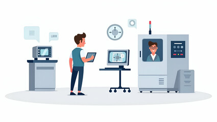 Revolutionizing Automation: Advanced Machine Vision Technology for Quality Control in Photo Stock Assets - A Cute Vector Illustration of Smart Business Solutions
