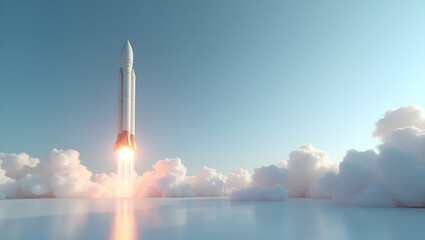 Futuristic Minimalist Wallpaper Design: Reusable Rockets in Expansive Space - Innovative Booster Recovery & Cutting-Edge Propulsion for Cost-Effective Space Launches | Photo Stock Concept