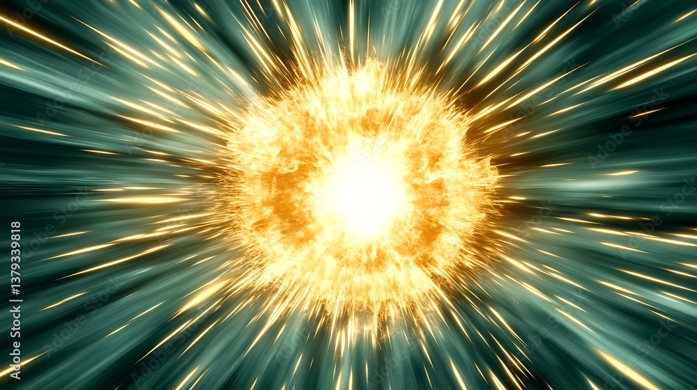 Poster explosive energy burst with radiant light rays in a dynamic background