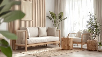 Lush indoor plants complementing the spacious room's decor.