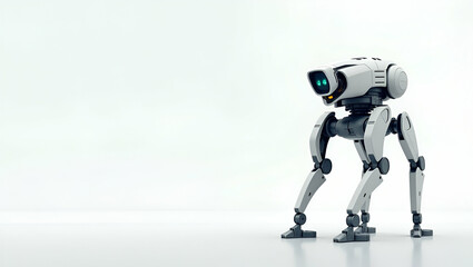 Futuristic Bipedal Robot Wallpaper: Dynamic Digital Illustrations in Vast Empty Space Showcasing Advanced Mechanical Movement and Innovative Design for Photo Stock