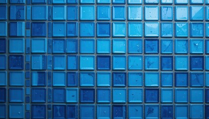 Blue mosaic tiles indoor shower texture modern bathroom close-up aesthetic design
