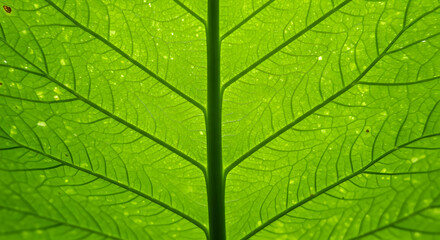 Obraz premium Examining Green Leaf Veins with Translucent Details Closeup Nature Photography