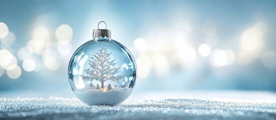 Snowy base enhances the festive charm of the ornament.