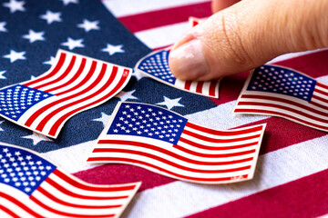 Taking American flag-themed sticker. Represents the essence of democracy, politics national pride and unit.