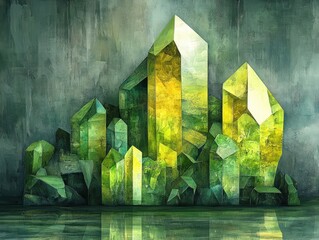 Vibrant Geometric Crystal Shards Abstract Design in Lime Green with Sharp Edges and Asymmetrical Composition