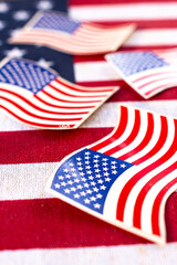 Some colorful American flag-themed stickers. Represents the essence of national pride, politics and unit